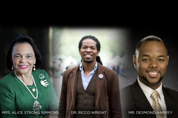 Mrs. Alice Strong Simmons, Dr. Ricco Wright, and Mr. Desmond Harvey